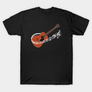 Music Staff Mahogany Acoustic Guitar T-Shirt